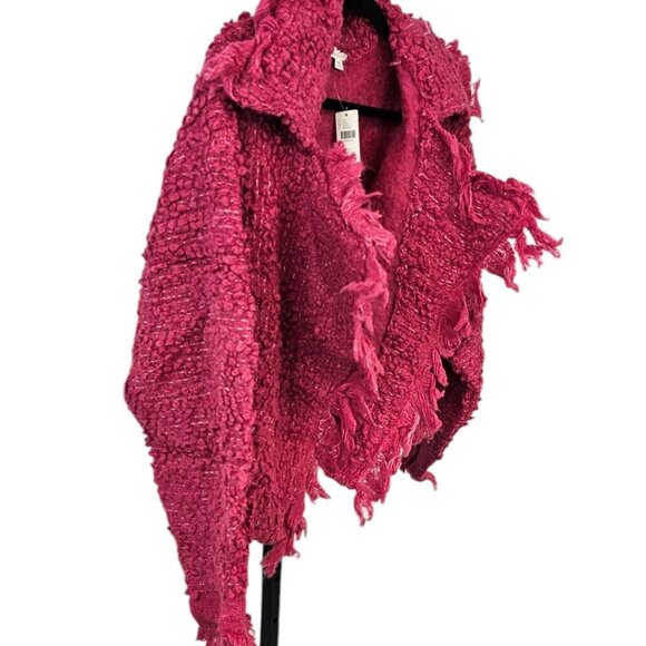 Anthropologie Cozy Textured Kimono Pink Shaggy Wool Blend One Size Wrap - Picture 8 of 9